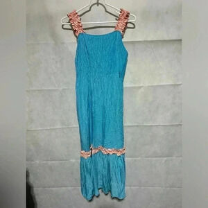 Go Fish Clothing Women’s Medium Maxi Dress Smocked Back Ruffles Tiered Pockets